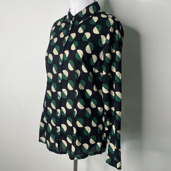 Nice Things Women's Black Green Polka Dot Pattern Button Down Blouse Size M - Picture 3 of 13